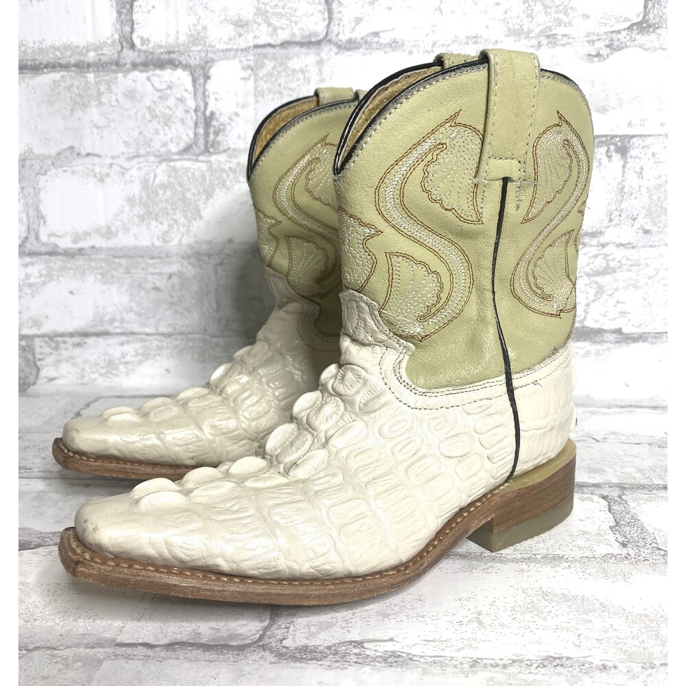 El General Western Kids Leather Cream Western Cowboy Style Boots Sz 18 (12)